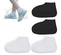 YanBous 2 Pares de Cubre Zapatos de Silicona Impermeables, Antideslizantes, Reutilizables, Ideales para Actividades al Aire Libre, Lluvia y Nieve, Blanco/Negro (L)