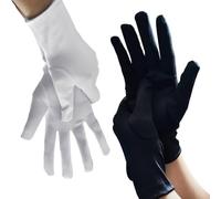 YanBous 2 Pares de Guantes Cortos de Satén para Ópera - Guantes de Novia, para Té y Banquetes, Accesorios Flapper de los Años 1920, Longitud Total 22cm, en Negro y Blanco
