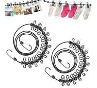 YanBous 2 Piezas Cuerda para Ropa Elástica Portátil para Camping y Viaje, Ajustable de 180 a 360 cm, Incluye 12 Pinzas y 13 Hebillas de Posicionamiento, Ideal para Exteriores,Vacaciones,Autocaravana