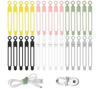 YanBous 30 Piezas de Bridas de Silicona Reutilizables - Organizador de Cables en 6 Colores, Cordón Elástico para Hogar, Oficina, Cocina, Escuela - Gestión y Almacenamiento de Cables
