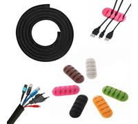 YanBous 6 Piezas Clips de Cables Autoadhesivos - Organizador de Gestión de Cables Multifuncional, con 2 Tubo Trenzado Auto-Cerrado (50cm*13mm), Guía de Cables Multicolor para Cables de Alimentación.