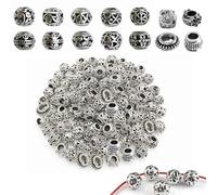 YanBous 70 Piezas de Perlas de Metal Plateado Antiguo, 7-11mm, Separadores Tibetanos, Perlas Redondas Filigranas con Agujero Grande, Set de Perlas DIY para Fabricación de Joyas, Pulseras, Collares
