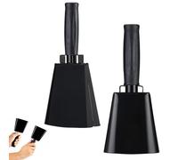 YanBous Campana de vaca de acero, juego de 2,campanas de 25,4 cm con mango,campanas de mano para juegos de fútbol,fiestas,granjas, eventos deportivosjuegos de mano, instrumentos musicales (negro).