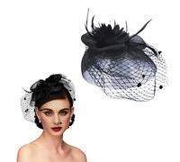 YanBous Elegante Diadema Vintage Negra Con Velo Y Plumas - Sombrero Pillbox Retro De Los Años 1950 Para Bodas, Té Parties Y Ocasiones Festivas - Accesorio De Cabeza Para Apariciones Elegantes