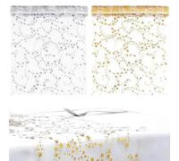 YanBous Juego De 2 Manteles Estrellas Organza Metálica, 28 cm x 4,57 m, Oro, Plata, Camino De Mesa Navideño, Decoración De Boda, Tela Adecuada para Fiesta, Cumpleaños, Decoración De Mesa Navideña