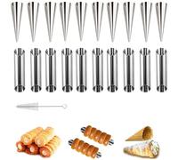 YanBous Juego de 20 Moldes de Acero Inoxidable, Formas para Rollos de Crema, Incluye Cepillo de Limpieza, Accesorios para Hornear Cuernos de Pastel