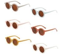 YanBous Juego de 6 Pares de Gafas de Sol para Niños - Gafas de Sol Polarizadas UV400, Diseño Retro Redondo para Niños & Niñas, Perfectas para Outdoor, Playa & Deporte (0-8 años)