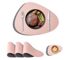 YanBous Juego de Manteles Individuales Lavables, 6 Piezas con Posavasos para Hogar, Cocina, Restaurante y Hotel - Rosa/Gris