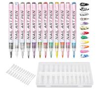 YanBous Kit de 12 Bolígrafos de Nail Art con 240 Puntas de Uñas Falsas, Rotuladores Graffiti de Secado Rápido para Diseño 3D DIY, Ideal para Pintura Creativa a Mano en Uñas de Gel y Acrílico