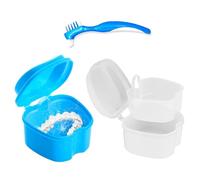 YanBous Kit de Limpieza para Prótesis Dentales (2 Cajas para Prótesis y 1 Cepillo) - Ideal para Almacenar y Limpiar Prótesis y Retenedores, Práctico para Uso en Casa y en Viajes
