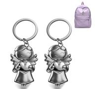 YanBous Set de 2 llaveros ángel guardián Estrella con Corazón - Ángel de la suerte de metal para el amor - "Tú puedes hacerlo, mucho éxito y felicidad" Regalo de ángel para valentía y amor