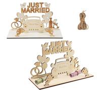 YanBous Set de 2 Regalos de Boda de Madera "Just Married": Decoración de Mesa Personalizada para Recién Casados, Regalo de Dinero para Boda