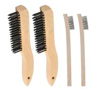 YanBous Set de 4 cepillos de alambre con mango de madera - 2 cepillos grandes de seda negra 416 (10“) y 2 cepillos pequeños (7,8“) - Perfectos para eliminar óxido, suciedad