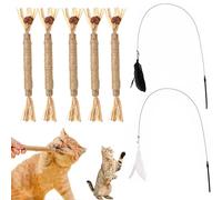 YanBous Set de 5 Palitos Masticables para Gatos & 2 Varitas de Juego - Cuidado Dental & Diversión, Palitos de Limpieza Dental Naturales contra el Mal Aliento, Juguete Interactivo