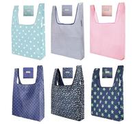 YanBous Set de 6 Bolsas de Compras Plegables - Ecológicas y Lavables a Máquina. Bolsa Grande para Compras (55 x 37 cm). Bolsa Ligera, Perfecta para las Compras Diarias y Almacenaje.