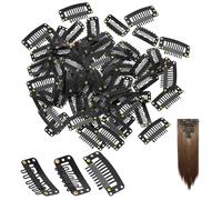 YanBous Set de 80 Clips para Extensiones de Cabello, Clips Negros, Clip en U de 6 Dientes y Clip de Peine de 9 Dientes, Silicona para Pelucas y Extensiones