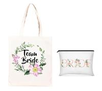 YanBous Set de Accesorios para Novia 2 Piezas - Bolsa de Novia de Lona y Neceser de Maquillaje, Ideal para Despedida de Soltera, Boda, Compromiso & Luna de Miel, Regalo Perfecto para la Novia