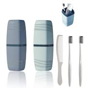 YanBous Set de Higiene Dental de Viaje 5 Piezas - Incluye 2 Vasos de Viaje, 2 Cepillos de Dientes, 1 Peine - Ideal para Viajes, Camping y Viajes de Negocios (Gris & Verde)