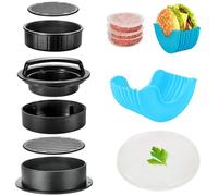 YanBous Set de Prensa para Hamburguesas 3-en-1, incluye Sostenedor Retráctil para Hamburguesas y 100 Discos de Papel Encerado, ideal para Hamburguesas Rellenas, Sliders y Más