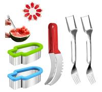 YanBous Set de verano para sandía de 5 piezas: Cortador de melón de acero inoxidable, cuchara para sandía, molde de hielo, ideal para cocina, familia, fiestas y camping