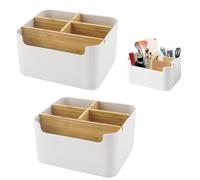 YanBous Set Organizador de Escritorio Eco de Bambú de 2 Piezas | 5 Compartimentos para Almacenamiento de Mesa, Oficina y Cosméticos | Incluye Porta bolígrafos, Bandeja para Cartas y Servilletero