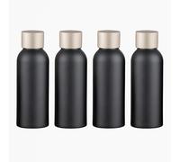 YANCAER 4 Piezas 100ml Botella de Negro Aluminio con Tapón Rosca de Aluminio Mate Oro, Recargable para líquidos, aceites, cosméticos, viajes y envases DIY