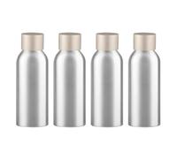 YANCAER 4 Piezas 100ml Botella de Plata Aluminio con Tapón Rosca de Aluminio Mate Oro, Recargable para líquidos, aceites, cosméticos, viajes y envases DIY
