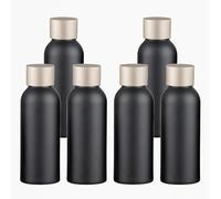 YANCAER 6 Piezas 100ml Botella de Negro Aluminio con Tapón Rosca de Aluminio Mate Oro, Recargable para líquidos, aceites, cosméticos, viajes y envases DIY