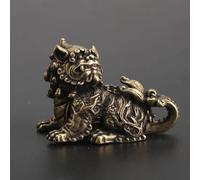 YANCHIPANGHE Decoración de latón, estatua de bronce, 4,6 x 3,3 cm, bronce antiguo, mito chino, bestia, Qi Lin, estatua en miniatura, adornos de escritorio, decoración de coche, manualidades de cobre