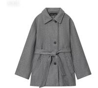 Yancremio Abrigo De Mezcla De Lana De Un Solo Pecho Con Solapa Clásica Retro Elegante Para Mujer Primavera Y Otoño Tendencia De Moda Color Sólido Abrigo Informal De Negocios Con Cinturón (Gris,XS)