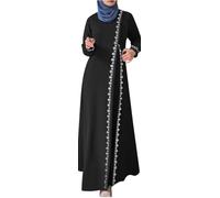 Yancremio Bata Musulmana Extra Larga Con Cuello Redondo Y Manga Larga A La Moda Para Mujer Elegante Suelta Informal Islámica Árabe Abaya Ramadán Bata De Oración (Negro,L)