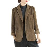 Yancremio Chaqueta de Pana para Mujer Tendencia de Moda Retro Solapa con un botón Chaqueta de Chaqueta clásica Ligera y Elegante Chaqueta de Oficina de Negocios (Marrón,XXL)