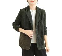 Yancremio Chaqueta de Pana para Mujer Tendencia de Moda Retro Solapa Con Un Botón Clásica Ligera y Elegante de Oficina de Negocios (Verde, M)