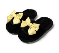 Yancremio Otoño E Invierno De Las Mujeres Dulce Lindo Lazo De Felpa Zapatillas De Punta Abierta De Las Mujeres Suave Cómodo Interior Antideslizante Zapatillas De Felpa Para El Hogar (Negro,40-41)