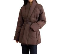 Yancremio Otoño E Invierno Para Mujer Casual Suelto Cálido Engrosado Versátil Chaqueta De Plumón Con Cuello En V Tendencia De Moda Retro Color Sólido Chaqueta Al Aire Libre Con Cinturón (Café,M)