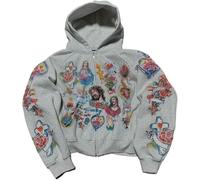 Yancremio Sudadera con Capucha Unisex con Cremallera Y2K Estilo Rap Estampado De Gran Tamaño Rock Retro Sudadera con Capucha De Moda Ropa De Calle Gótica Informal Ajustada (Gris,XL)