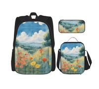 YANDM Mochila de verano con diseño de estrella de mar y conchas marinas, juego de 3 piezas, para viajes, senderismo, portátil, ligera, bolsa de almuerzo aislada para mujer, Temporada de acuarelas de