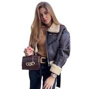 yanenrun Chaqueta Gruesa Y Cálida De Piel De Oveja Sintética para Mujer, Abrigo Vintage De Manga Larga con Dobladillo con Cinturón, Prendas De Vestir Exteriores para Mujer, Tops Elegantes,marrón,L