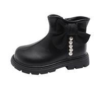 YANFJHV Botas cortas de invierno para niña de primavera y otoño, botas de invierno para niñas, botas de terciopelo y algodón, botas de nieve de moda con cremallera lateral lindo estilo arco perla 25