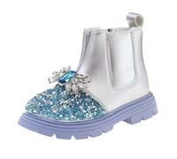 YANFJHV Botas de nieve para niña, primavera, otoño, invierno, dulce, estilo occidental, flores, estilo británico, con cremallera lateral, modernas, cálidas y cómodas, 37, plata, 26 EU