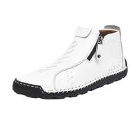 YANFJHV Botas de piel para hombre, color negro, para ocio, zapatillas deportivas con cremallera, zapatos de senderismo de punto, sin cordones, ligeros, para agua, Blanco, 47 EU