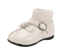 YANFJHV Botines cortos de invierno para niña, primavera, otoño, invierno, para niña, con vuelo, tejidas, de princesa, para bebé, suela suave, dos algodón, talla pequeña, cálidas, Blanco, 25 EU