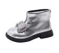 YANFJHV Girls Spring Autumn Winter Princess Versatile Bow Plus Velvet Warm Back Zipper Short Boots Soft Bottom Non Slip Cotton Shoes Boots Girl, plata, 27 EU