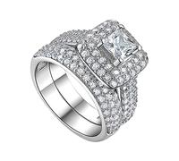 YANFJHV Juego de 2 uds par princesa cuadrado anillo moda lujo compromiso boda joyería para mujeres anillos perlas, 7, Metal, Sin piedras preciosas