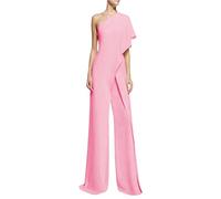 YANFJHV Mono para mujer elegante para boda, blanco, mono de un hombro, pantalón de trabajo, fiesta, club, ropa de calle, cintura alta, pantalones anchos, pelele de una sola pieza, Rosa., XXL