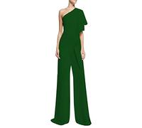 YANFJHV Mono para mujer elegante para boda, blanco, mono de un hombro, pantalón de trabajo, fiesta, club, ropa de calle, cintura alta, pantalones anchos, pelele de una sola pieza, verde, XXXL