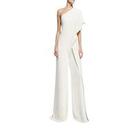 YANFJHV Mono para mujer elegante para boda, blanco, mono de un hombro, pantalón de trabajo, fiesta, club, ropa de calle, cintura alta, pantalones anchos, pelele de una sola pieza, Blanco, S