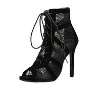 YANFJHV Pumps Sandalias de mujer con cordones, boca de pescado, tacones altos, sandalias de malla, sandalias elegantes con correa para mujer, sandalias de noche, cómodas, sandalias de cuña