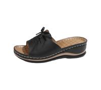 YANFJHV Sandalias de cuña negras para mujer, sandalias de cuña sin cordones, sandalias planas cómodas para mujer, sandalias planas y cómodas con estampado floral, sandalias de verano con suela suave