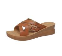 YANFJHV - Sandalias de cuña para mujer, con correa cruzada, sandalias de cuña con doble hebilla, ligeras y antideslizantes, sandalias de verano cómodas, marrón, 40 EU